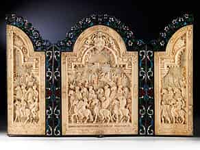 Detail images:  Bedeutendes Triptychon in Elfenbein, Silber, Email und Steinbesatz, dem Thema des römischen Kaisers Marc Aurel, 121 - 180 n. Chr., gewidmet