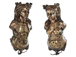 Detail images:  Paar Bronzebüsten einer großen Kamindekoration