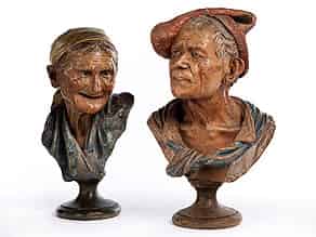 Detailabbildung:  Paar Terracotta-Büsten: Alter Neapolitaner und alte Frau