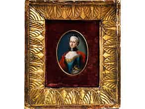 Detail images:  Ovales Miniaturportrait einer adeligen jungen Dame