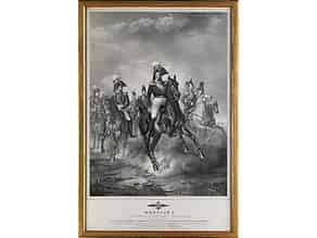 Detailabbildung:  Große Lithographie Zar Nikolaus I (1796 - 1855) zu Pferd mit Begleitern