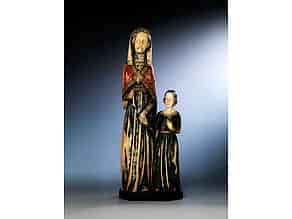 Detailabbildung:  Elfenbein-Figurengruppe der Heiligen Anna mit der jugendlichen Maria