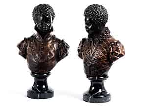 Detailabbildung:  Paar Bronzebüsten in Gestalt von jungen Negerknaben