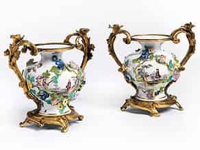Detailabbildung:  Paar Meissener Vasen mit vergoldeter Bronzemontierung