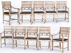 Detail images:  Satz von zehn Stühlen im englisch-klassizistischen Landhausstil