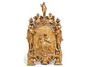 Detailabbildung:  Große, italienische Kusstafel in feuervergoldeter Bronze und Silber