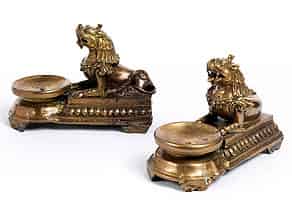 Detail images:  Paar Räucherpfannen mit Tempellöwen-Figuren