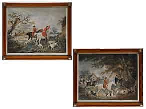 Detail images:  Paar englische Stiche mit Parforce-Reiterdarstellungen