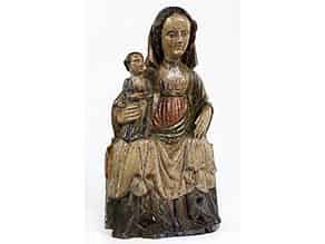 Detail images:  Schnitzfigur einer thronenden Maria mit dem Kind
