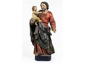 Detailabbildung:  Schnitzfigur des Heiligen Josef mit dem Jesuskind