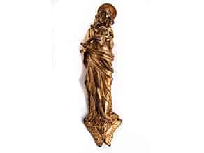 Detail images:  Kleine Bronzefigur einer Madonna mit Kind