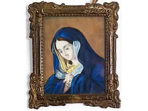 Detailabbildung:  Miniaturbildnis einer betenden Maria in blauem Mantel