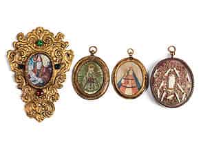 Detailabbildung:  Vier barocke Rähmchen in Metall mit originalen Bildeinlagen