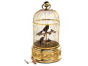 Detail images:  Vergoldeter Vogelkäfig mit künstlichen Vögeln und Singspielautomat