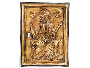 Detail images:  Vergoldete Kupferreliefplatte mit Darstellung des thronenden Christus