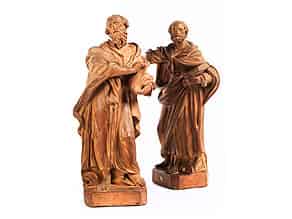 Detailabbildung:  Paar Terrakottastatuen: Die Apostel Matthäus und Petrus