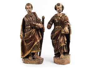 Detailabbildung:  Paar Schnitzfiguren der Heiligen Petrus und Paulus