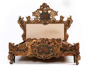 Detailabbildung:  Großes, geschnitztes und vergoldetes Rokoko-Bett
