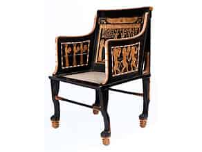 Detailabbildung:  Bedeutender, äußerst seltener Sessel der Ägypten-Mode des 19. Jahrhunderts, wohl als Objekt der Grand Tour gefertigt