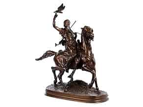 Detailabbildung:  Bronze-Reiterstatue eines orientalischen Falkners