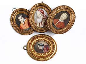 Detailabbildung:  Satz von vier Portraitminiaturen mit Darstellung von Päpsten
