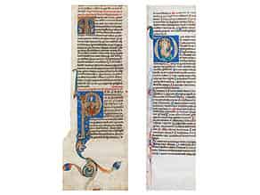 Detail images:  Zwei Pergament-Kolumnen mit Buchmalerei