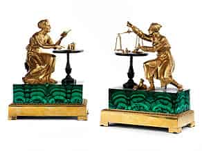 Detailabbildung:  Vergoldetes Figurenpaar in Bronze auf Malachitsockel