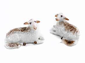 Detailabbildung:  Paar liegende Schafe in Meissener Porzellan