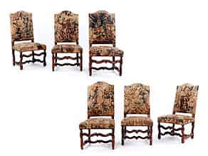 Detailabbildung:  Satz von sechs Stühlen mit Gobelin-Bezügen