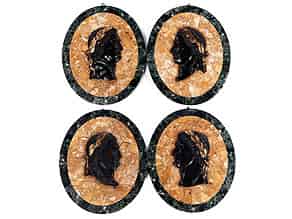 Detail images:  Satz von vier Marmor-Medaillonplatten mit Cäsarenköpfen in Bronze und Vergoldung
