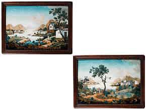 Detail images:  Paar seltene, großformatige Hinterglasbilder