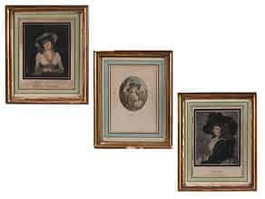 Detail images:   Drei Farbradierungen mit jugendlichen Damenportraits
