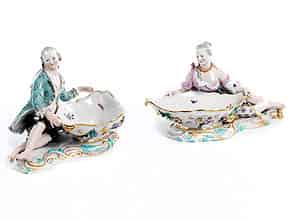 Detail images:   Paar Meissener Porzellanfiguren an ovalen Tischschalen