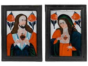 Detailabbildung:   Zwei Hinterglasbilder mit Darstellung Herz Jesu sowie Schmerzensmadonna 