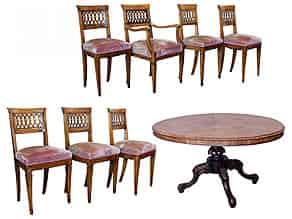 Detailabbildung:   Salontisch, sechs Stühle und ein Armlehnsessel
