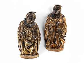 Detailabbildung:   Paar Heiligenfiguren in Silber-Treibarbeit