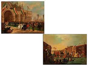 Detailabbildung:  Paar historisch bedeutende, venezianische Ereignisschilderungen des Jahres 1866 
