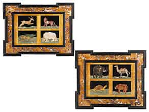Detailabbildung:  Paar Pietra dura-Tafeln mit Tierdarstellungen