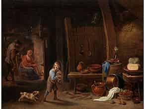 Detailabbildung:   Flämischer Maler des 17./ 18. Jahrhunderts, in Art des flämischen Genremalers Viktor Mahu (gest. 1700), Sohn des Cornelis, Meister 1689/90, der in der Art von Teniers gearbeitet hat