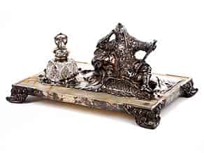 Detail images:  Großes, imposantes Schreibzeug in Silber, Onyx und geschliffenem Kristall