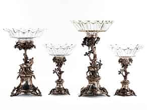 Detail images:  Satz von vier Tafelaufsätzen in Silber mit Kristallschalen
