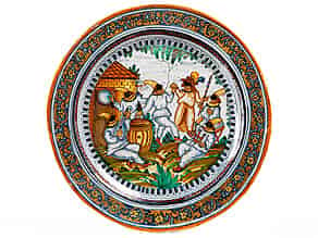 Detail images:   Großer Majolika-Platte mit Pulcinelle-Dekor