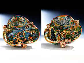 Detail images:  Paar große, seltene Majolika-Schalen, wohl aus der Werkstatt der Patanazzi