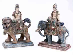 Detailabbildung:  Paar Bodhisattvas auf Elefant und Tiger