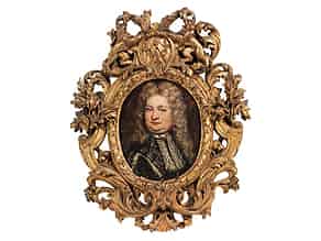 Detailabbildung:   Kleines, reich gerahmtes Ovalbild mit Darstellung eines adeligen Herren in Rüstung