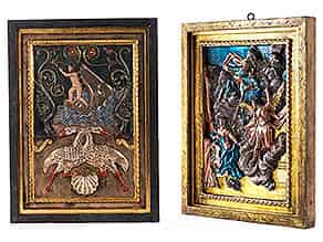 Detailabbildung:   Paar geschnitzte religiöse Reliefdarstellungen