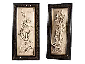 Detailabbildung:  Paar gerahmte Guss-Reliefplatten bezeichnet François Duquesnoy 