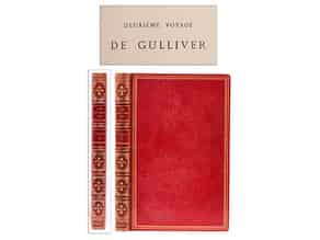 Detailabbildung:  † Gulliver - Prachtband in rotem Maroquin mit reicher Rücken- und Innenkantenvergoldung