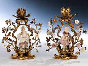 Detailabbildung:  Paar Tischleuchter in vergoldeter Bronze und Porzellan
