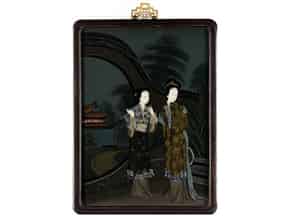 Detail images:  Hinterglasmalerei mit zwei eleganten Damen